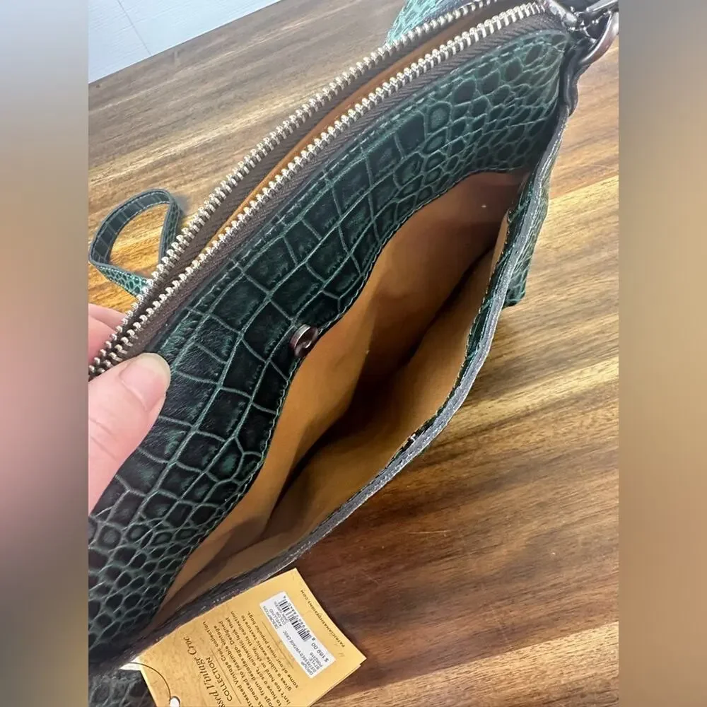 NWT Patricia Nash Emerald 10th Anniversary‎ Crossbody Bag Croc Leather Top-Zip